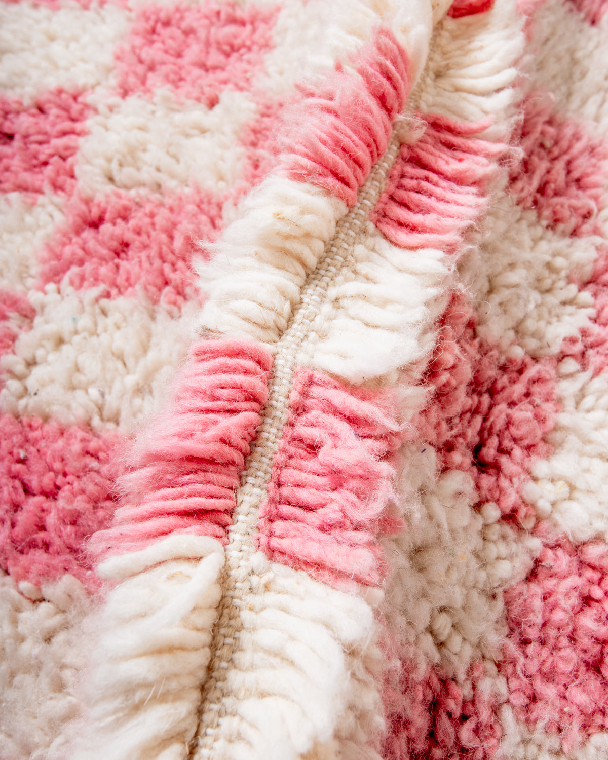 Modern, designer, handcrafted Berber rug from Morocco. Beniourain carpet with beautiful colours and patterns and fluffy wool texture.